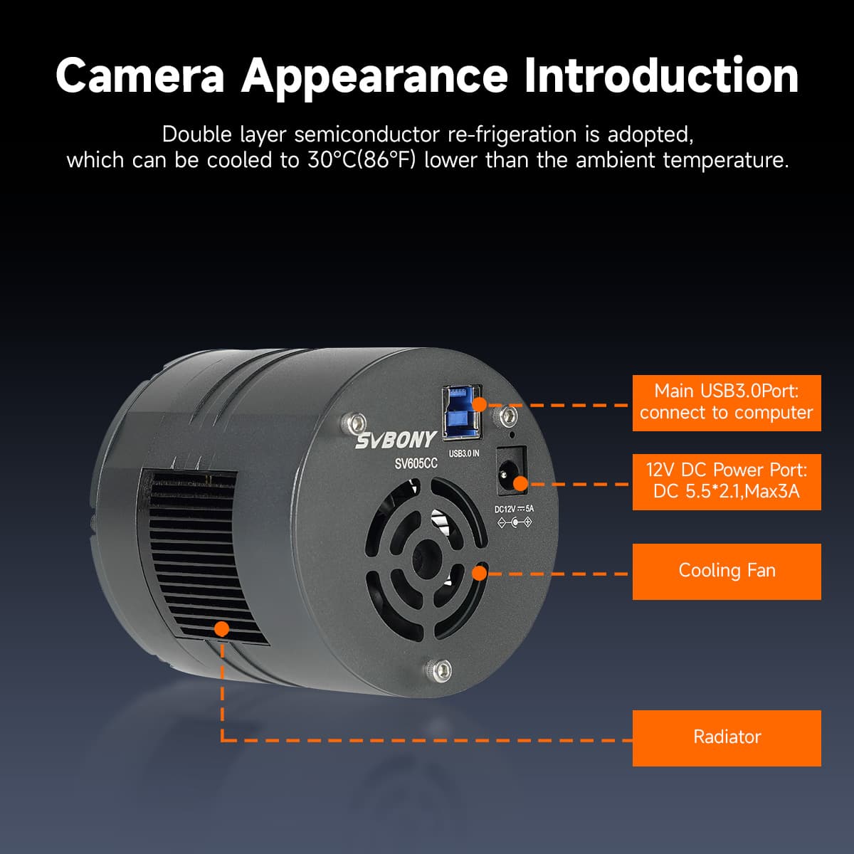 SVBONY SV605CC cooled colour astronomy camera with Sony IMX533 sensor for deep-sky astrophotography