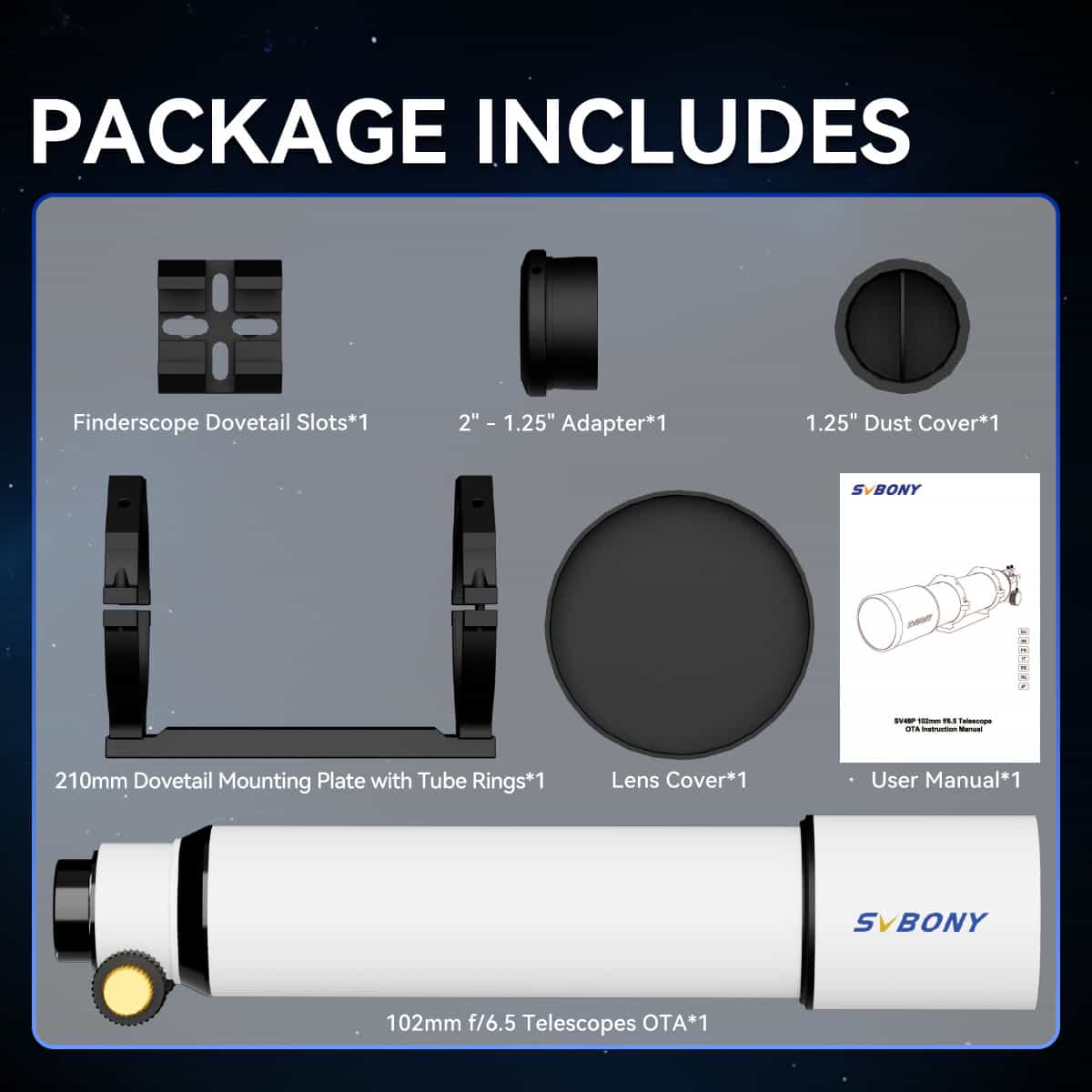SVBONY SV48P 102mm achromatic refractor OTA for deep-sky observing