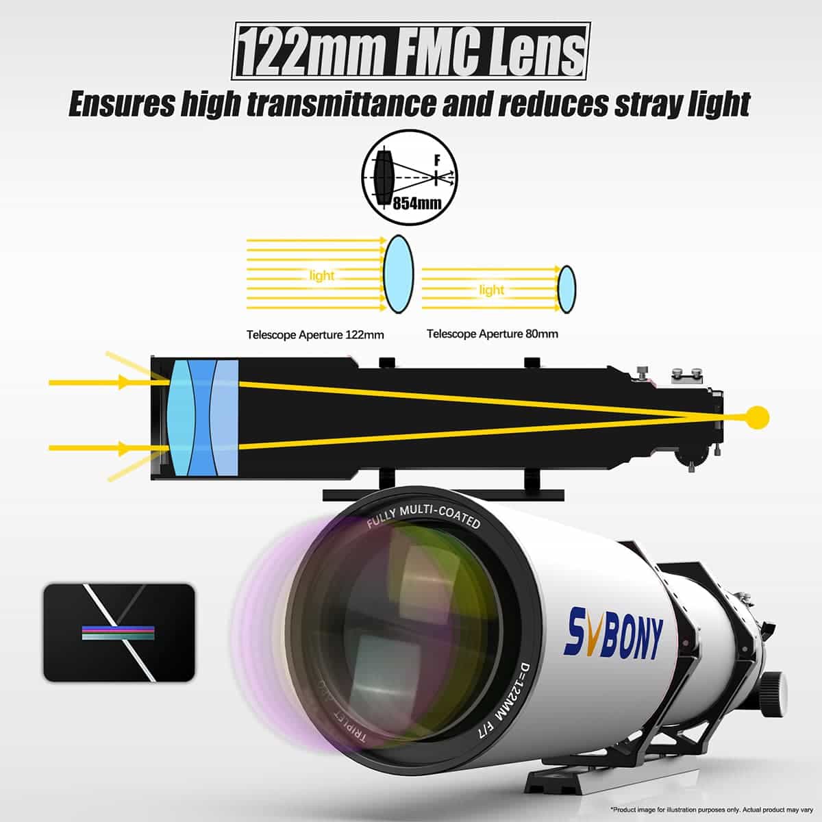 SVBONY SV550 122mm f/7 triplet APO refractor telescope OTA for deep-sky imaging and visual observing