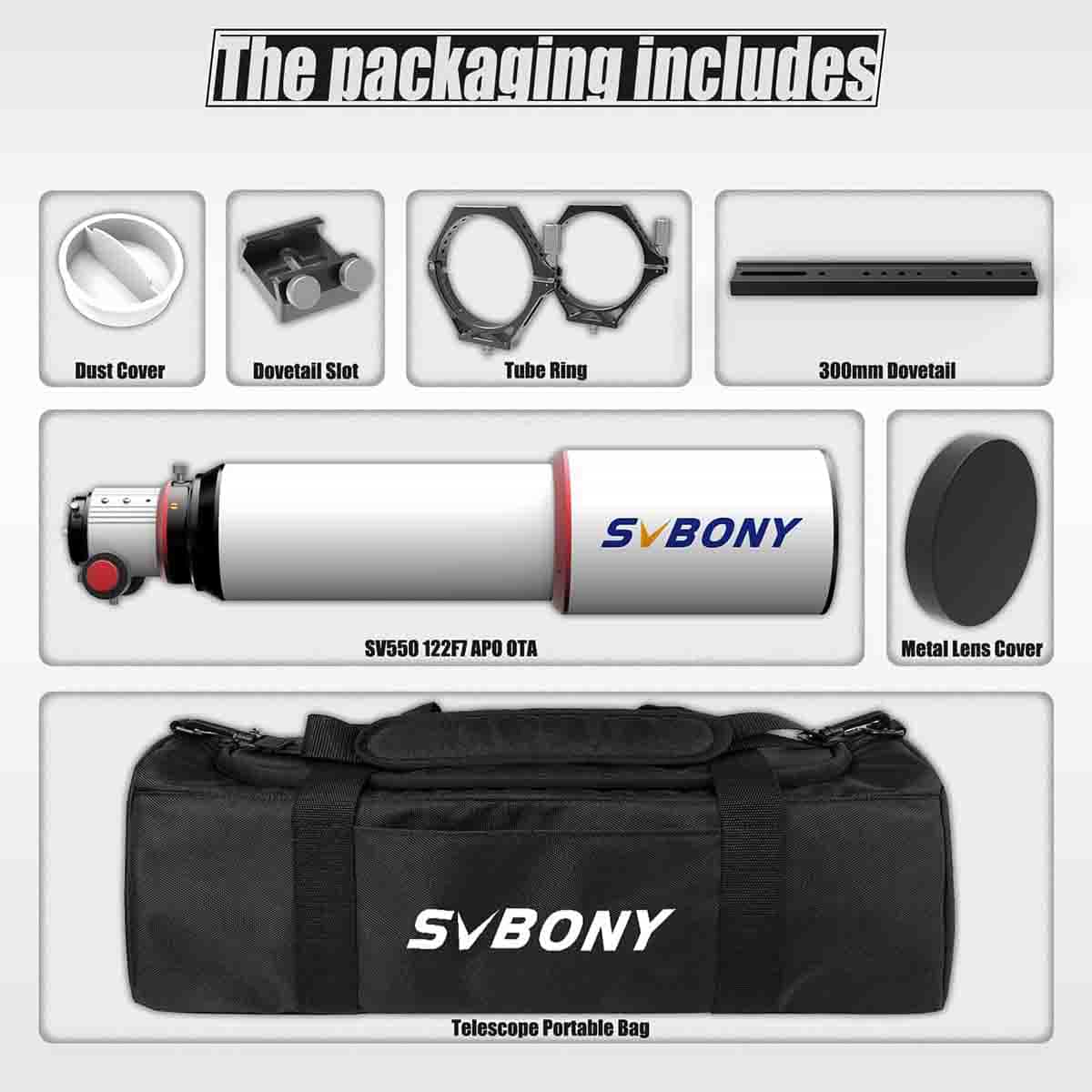 SVBONY SV550 122mm f/7 triplet APO refractor telescope OTA for deep-sky imaging and visual observing