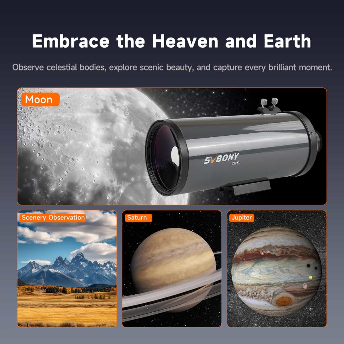 SVBONY MK90 90mm Maksutov-Cassegrain telescope OTA for lunar and planetary observing