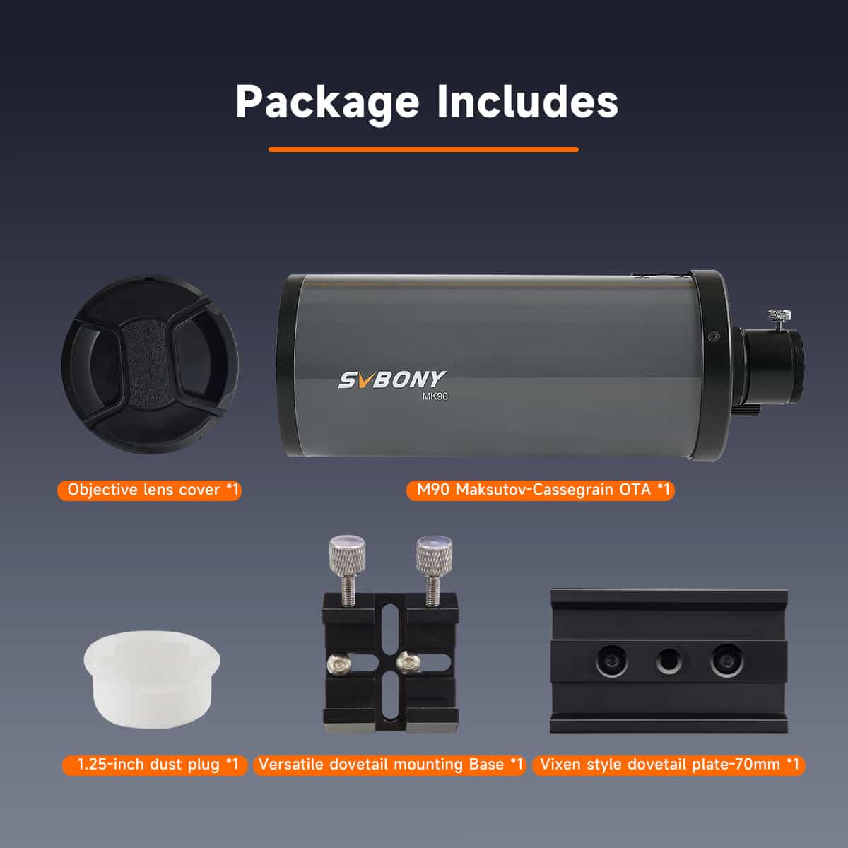 SVBONY MK90 90mm Maksutov-Cassegrain telescope OTA for planetary viewing