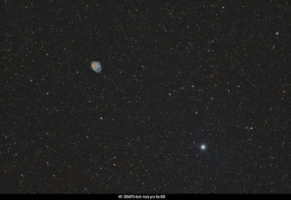 Player One Astronomy Anti-Halo PRO Dual-Band 2-inch Ha+OIII filter halo-free star sample image for astrophotography