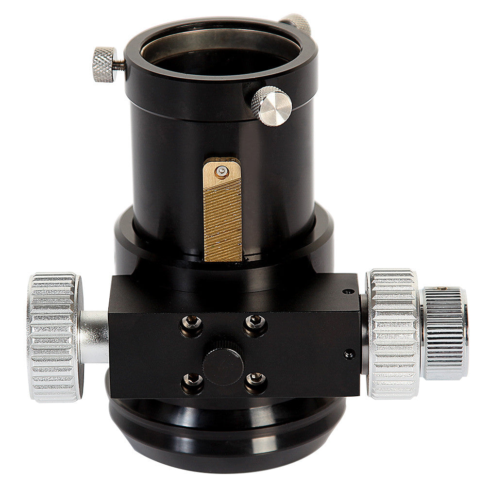 Rack and pinion focuser showing 10:1 micro-focus and coarse focus knobs