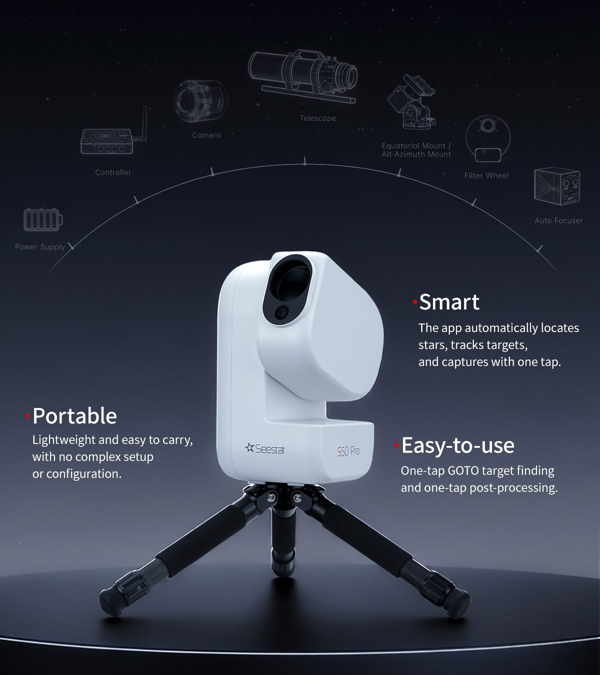 Seestar S50 Pro all-in-one smart telescope, portable and easy to set up