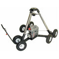 JMI 10 inch pneumatic wheel upgrade with tow handle installed on Universal Wheeley Bar for all-terrain telescope transport on grass and gravel