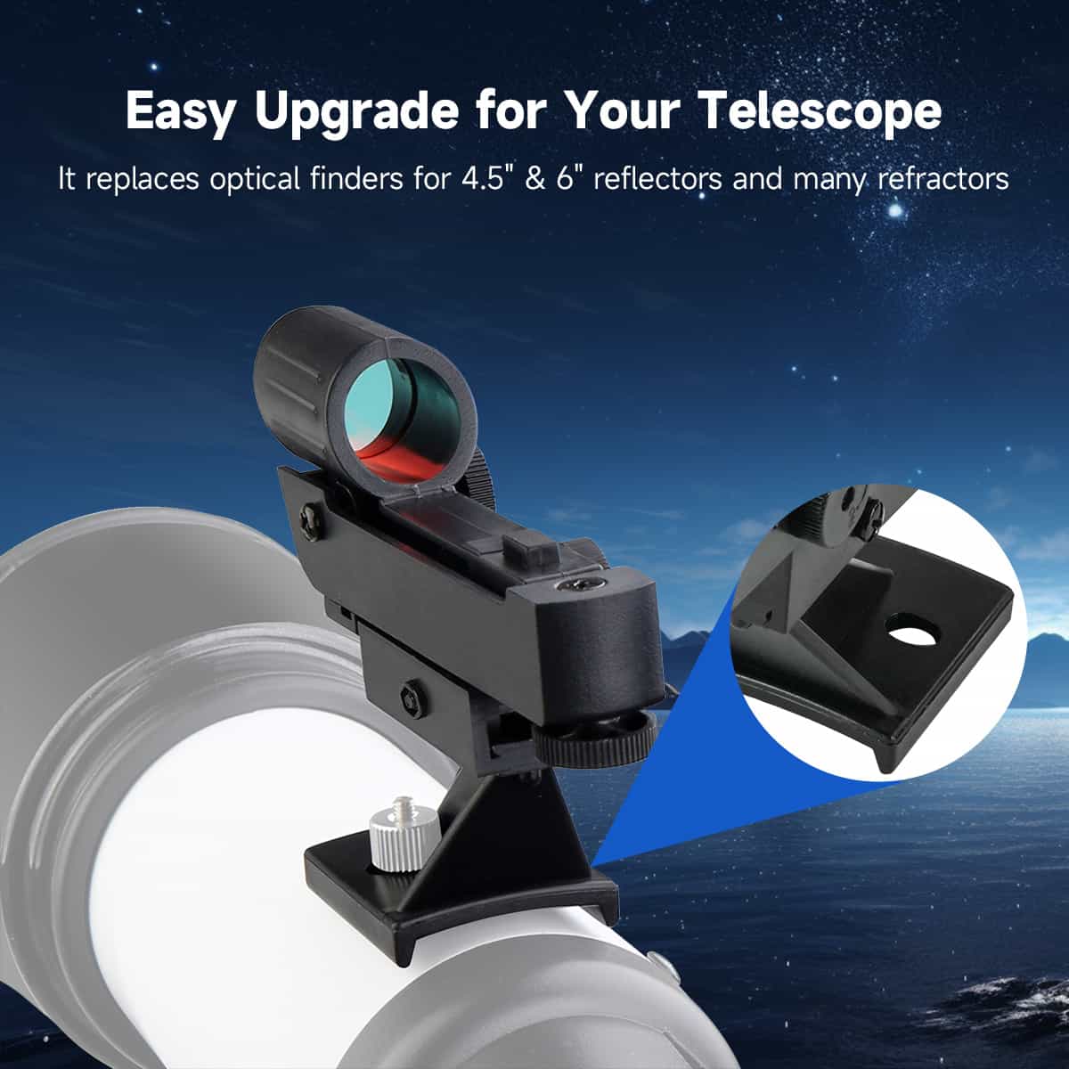 SVBONY SV179 red dot finder with two-hole fixing base for telescope target acquisition
