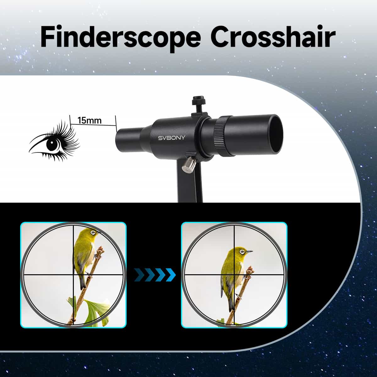 SVBONY SV182 6x30 straight-through correct-image finder scope with bracket for telescope alignment and star hopping