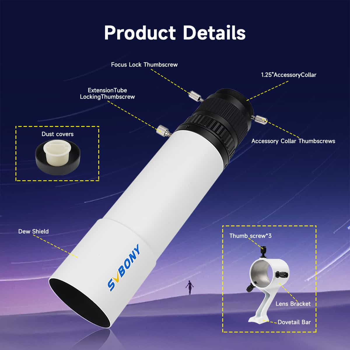 SVBONY SV198 50mm f/4.1 mini guide scope with dual helical focuser for autoguiding astrophotography
