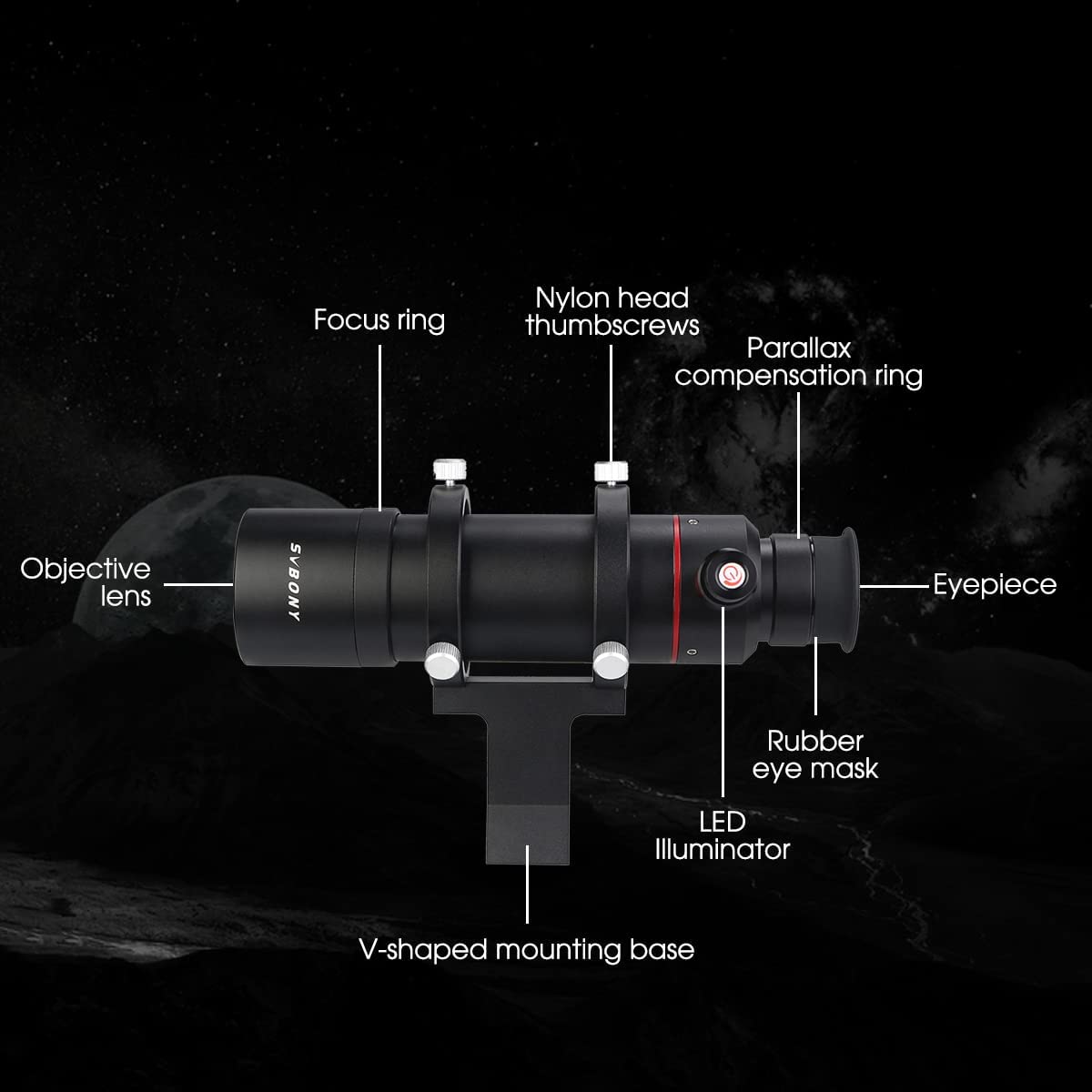 SVBONY SV208 8x50 correct-image illuminated finder scope for telescope alignment and star hopping