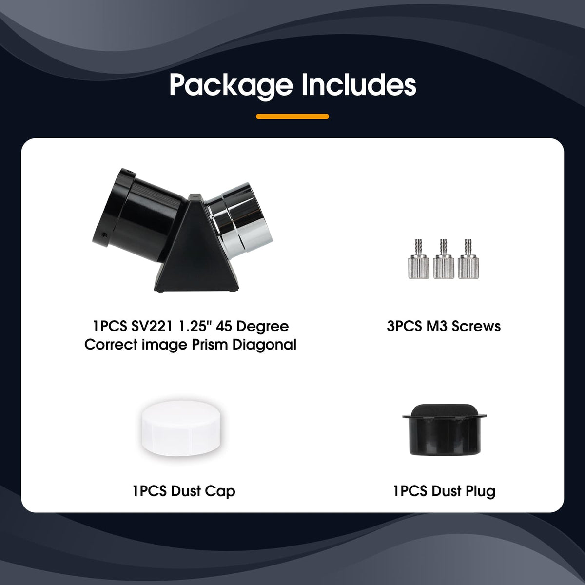 SVBONY SV221 45 degree diagonal package contents