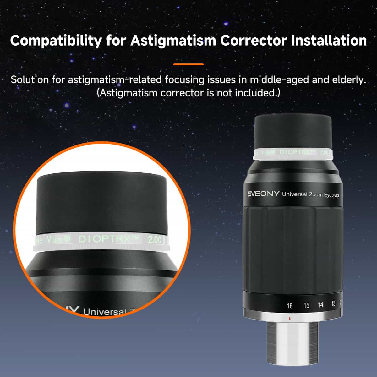 SVBONY SV245 8-16mm zoom eyepiece 1.25 and 2 inch for planetary and lunar observing