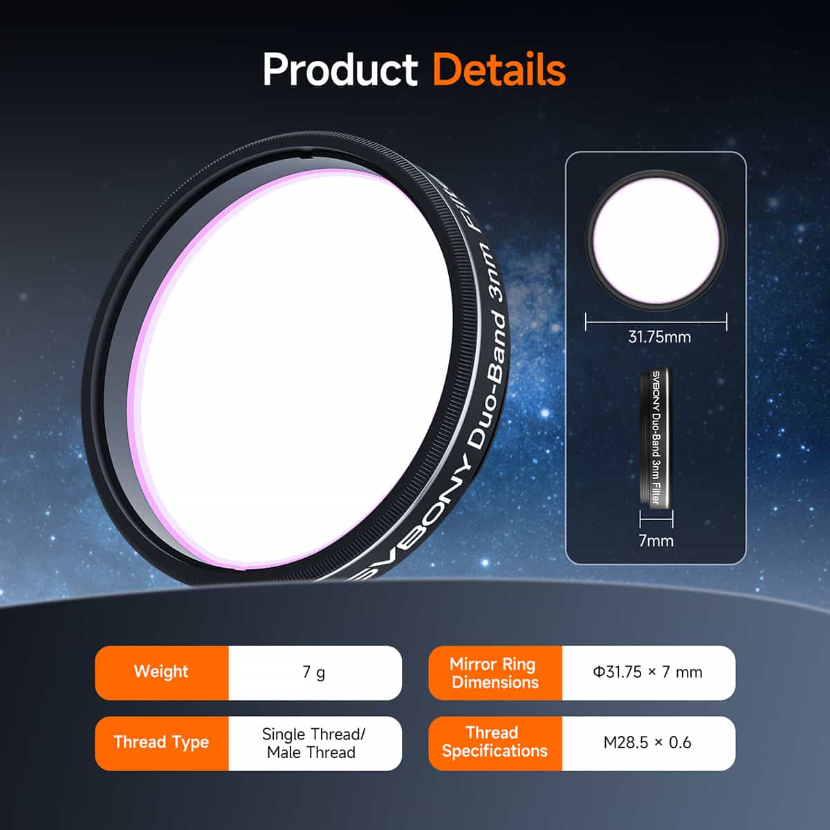 SVBONY SV220 1.25 inch 3nm filter dimensions