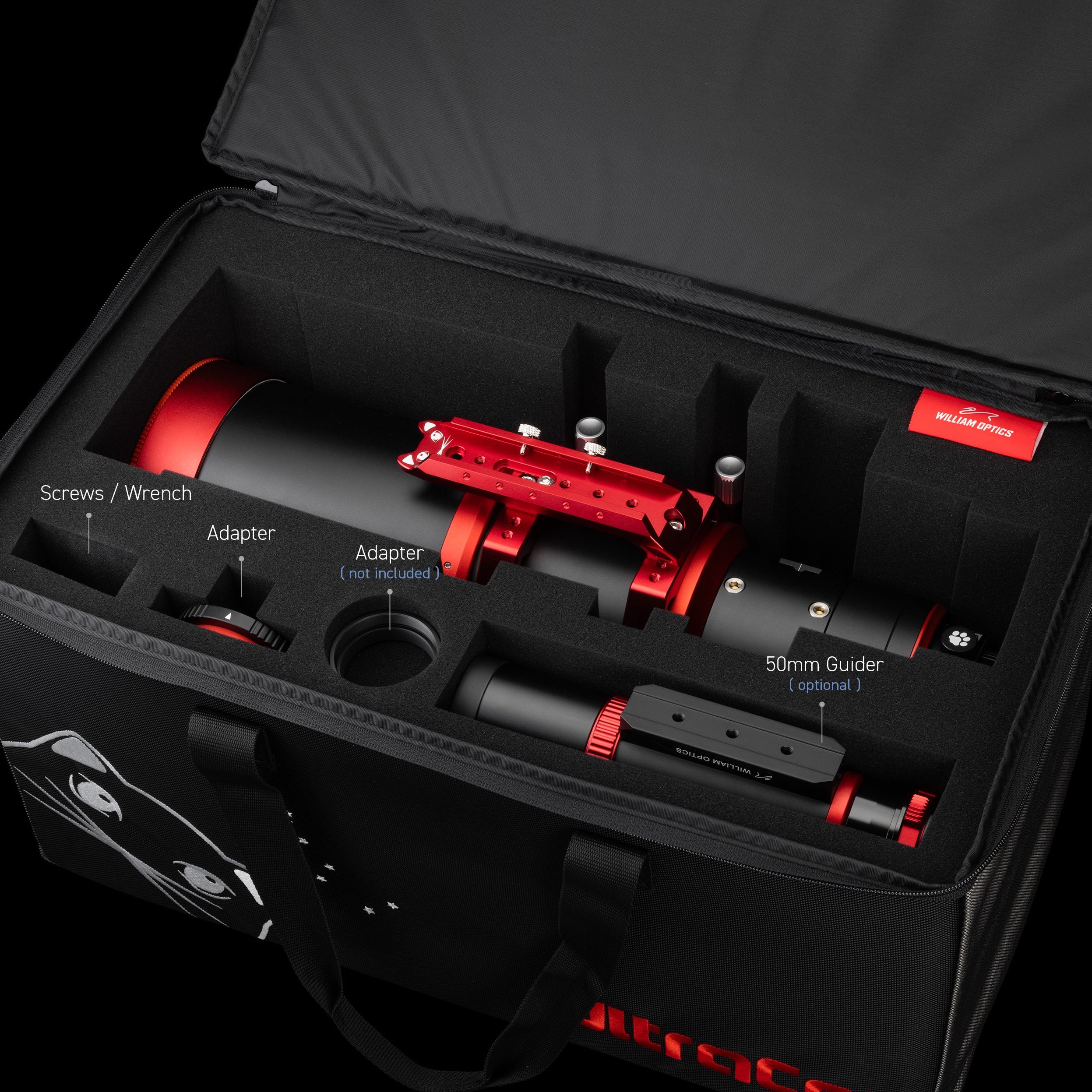 William Optics Ultra-Cat 108 included case and accessory layout